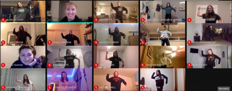 The dance team practices on Google Meets.