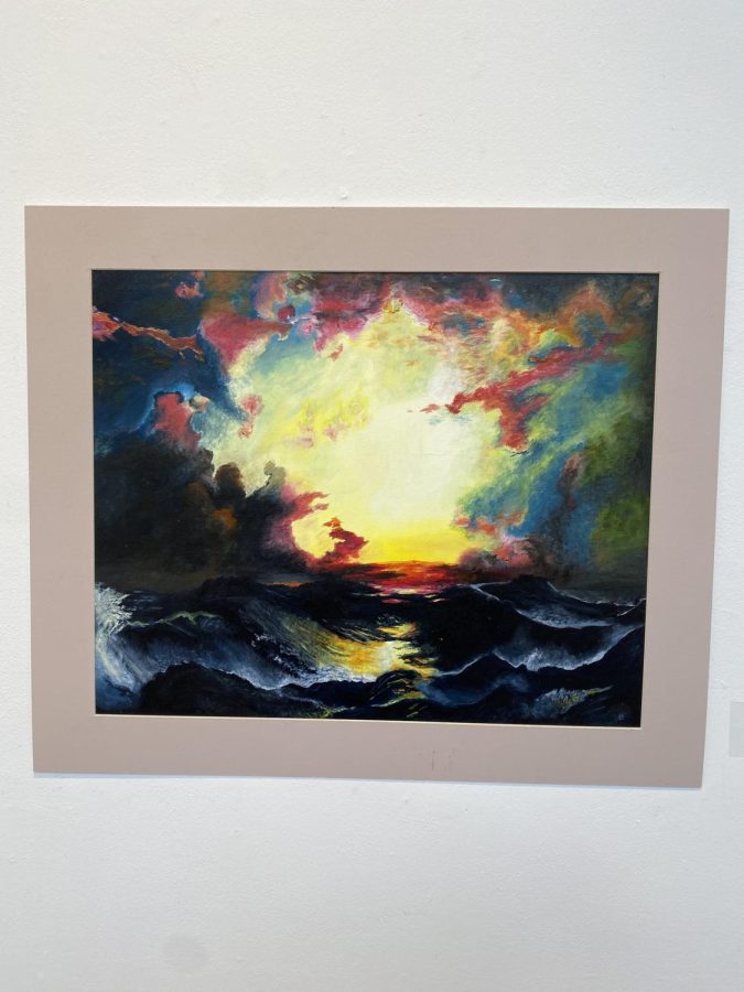 “The Dawn” an acrylic painting, created by senior Megan Maroon.