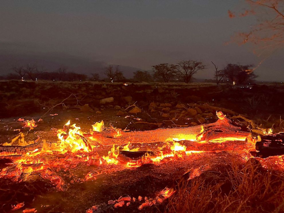 A wildfire burns in Maui, Hawaii.