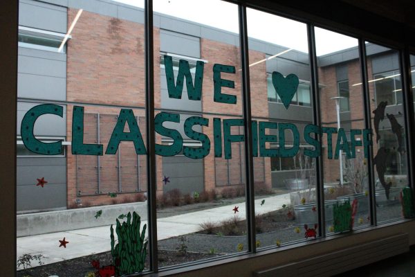 The science courtyard windows exhibited decorations made by Barlow’s leadership team from March 4th-8th in honor of Classified School Employees Week.