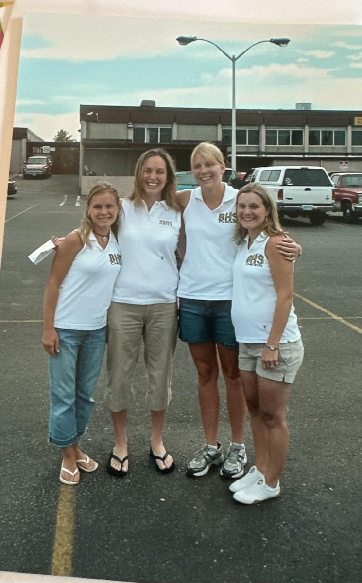 Brandie Seibel (third from the left) with fellow coaches heading off to her first cheer camp as freshman coach 