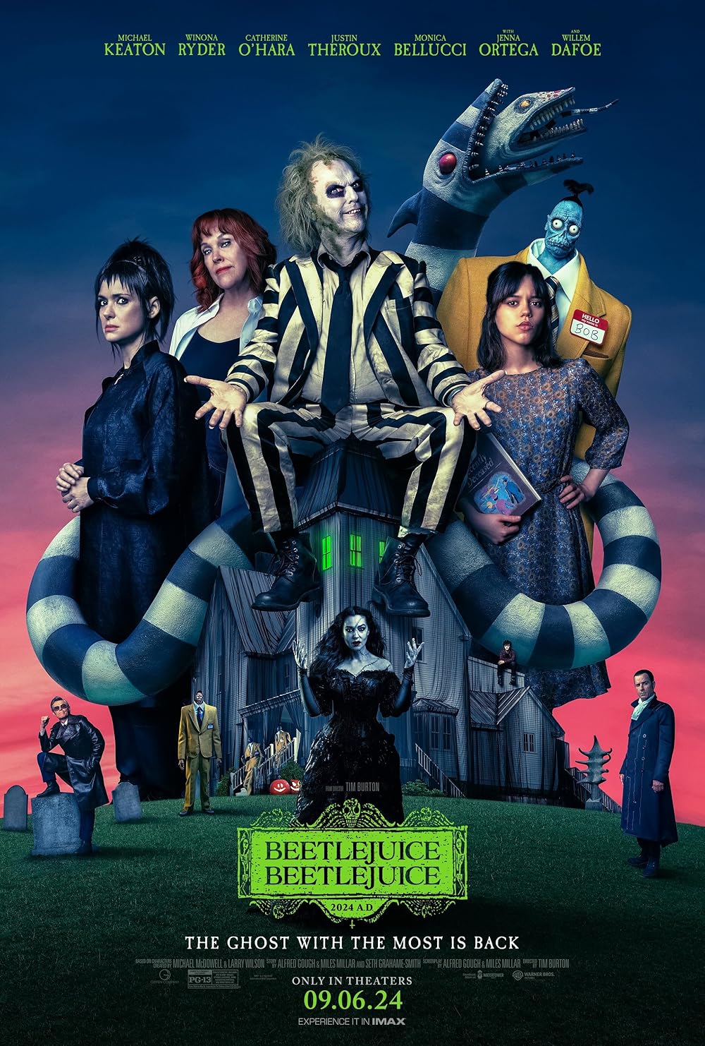  Beetlejuice Beetlejuice stars: Micheal Keaton, Winona Ryder, Jenna Ortega, Willem Dafoe, and a star studded ensemble.