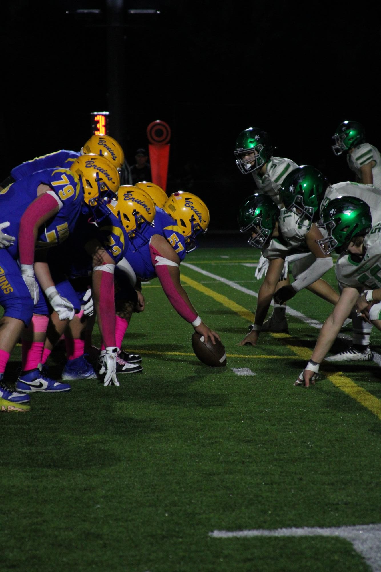 Barlow Football players face off against Reynolds for Pinkoff on October 18, 2024.