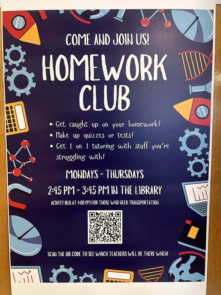 Homework club is in the library Monday through Thursday.