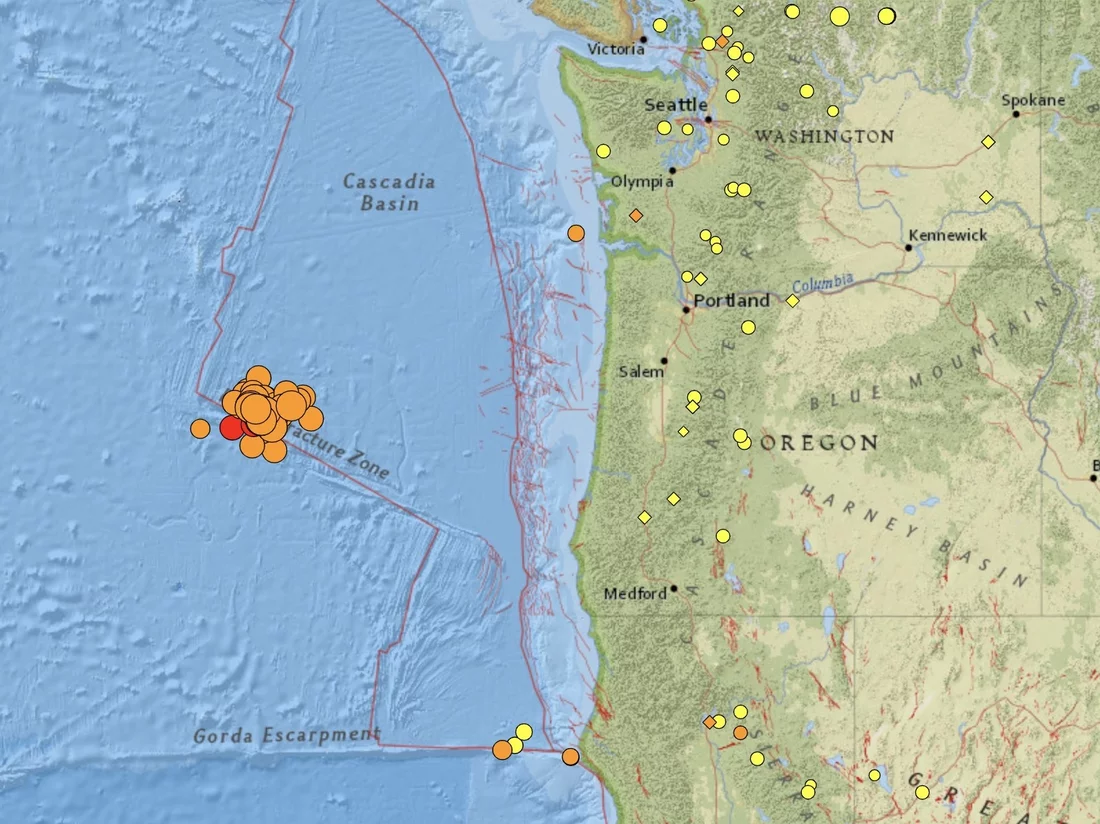 The earthquakes off the coast of Oregon in the past few weeks.