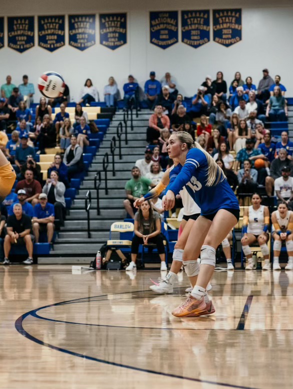 Natalie Bell playing in her position of defensive specialist in a home game against Nelson high school.