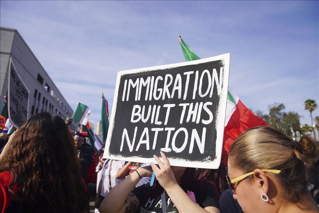 "A Day Without Immigrants” protest sign in Los Angeles, California February 3, 2025.