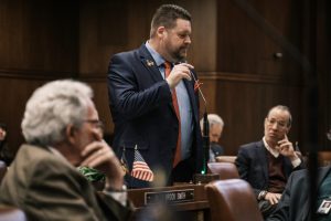 Senator David Brock-Smith speaking on the Senate floor Feb. 12 2024