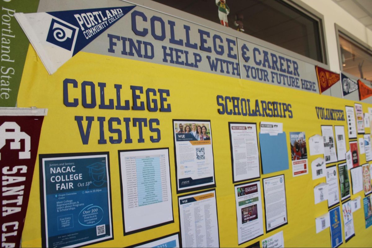 Here are resources posted on a bulletin board outside the college and career center, September 23, 2025.