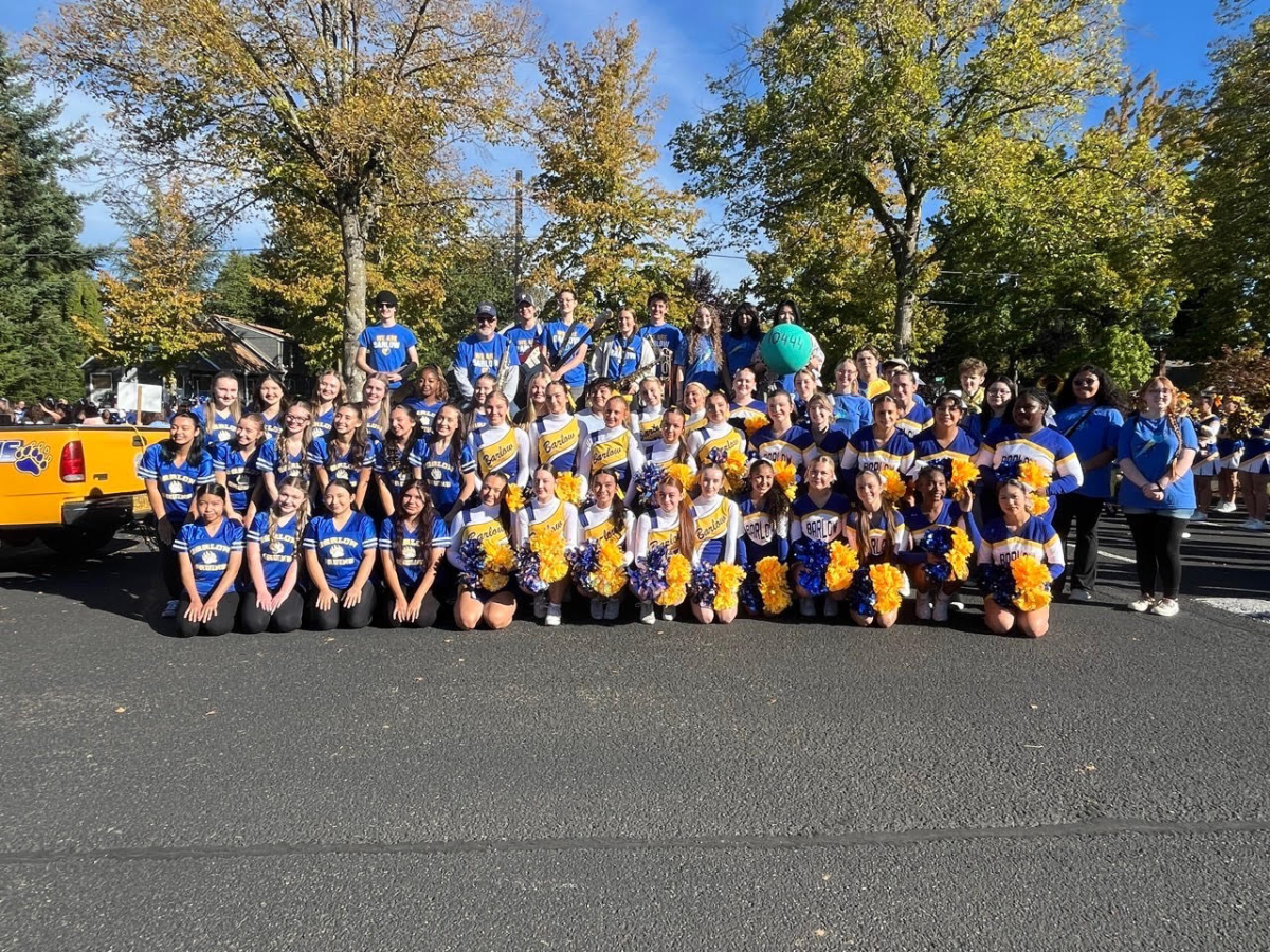 Sam Barlow’s dance team (left), cheerleaders (middle), jazz band (top left), robotics (top right), and leadership (right), East Hill Church’s parking lot, September 27, 2025.