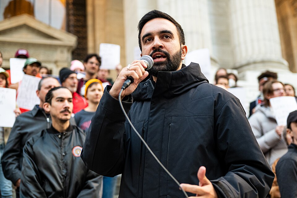 Zohran Mamdani, the new New York City governor-elect, speaking at the Resist Fascism Rally in Bryant Park on October 27, 2024.