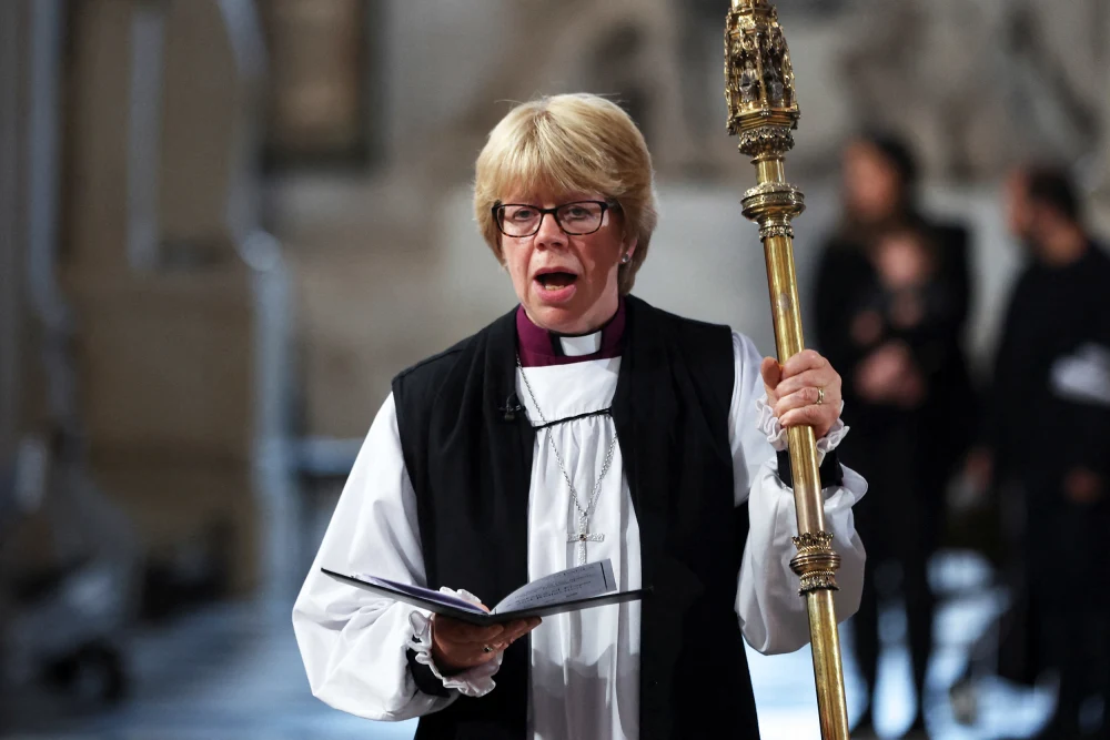 The Bishop of London, Sarah Mullally, participating in a service of prayer and reflection at St. Paul’s Cathedral in London in 2022.