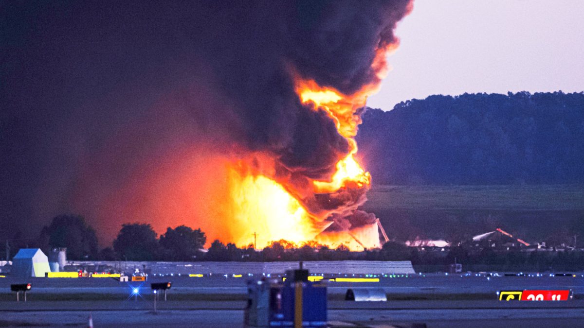 UPS flight 2976 in flames after take-off at Louisville Mauhammed Ali Airport.