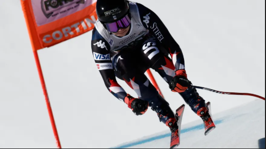 Caption: Alpine ski racer Jacqueline Wiles competing in the women’s World Cup race in Cortina d'Ampezzo, Italy, on January 27, 2024.