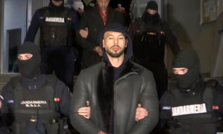 Andrew Tate being arrested in Romania, 2023