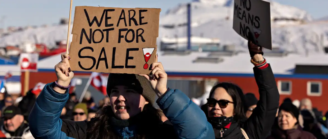 Protesters in Greenland’s capital Nuuk on March 15th 2025.