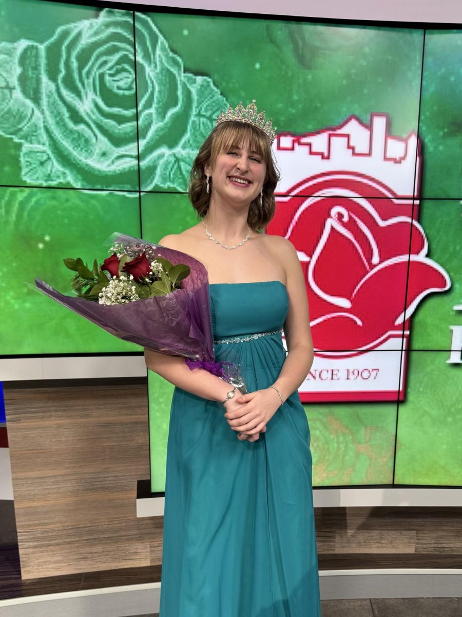Maddy Green posing for a photo after being crowned the Rose Court’s Metro East Rose Festival Princess.

