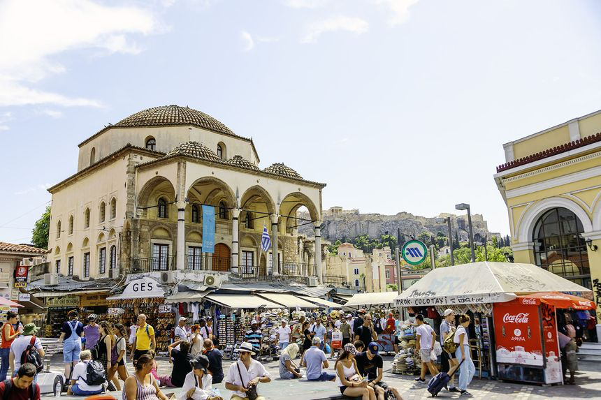 Students explore the historic architecture of Athens.