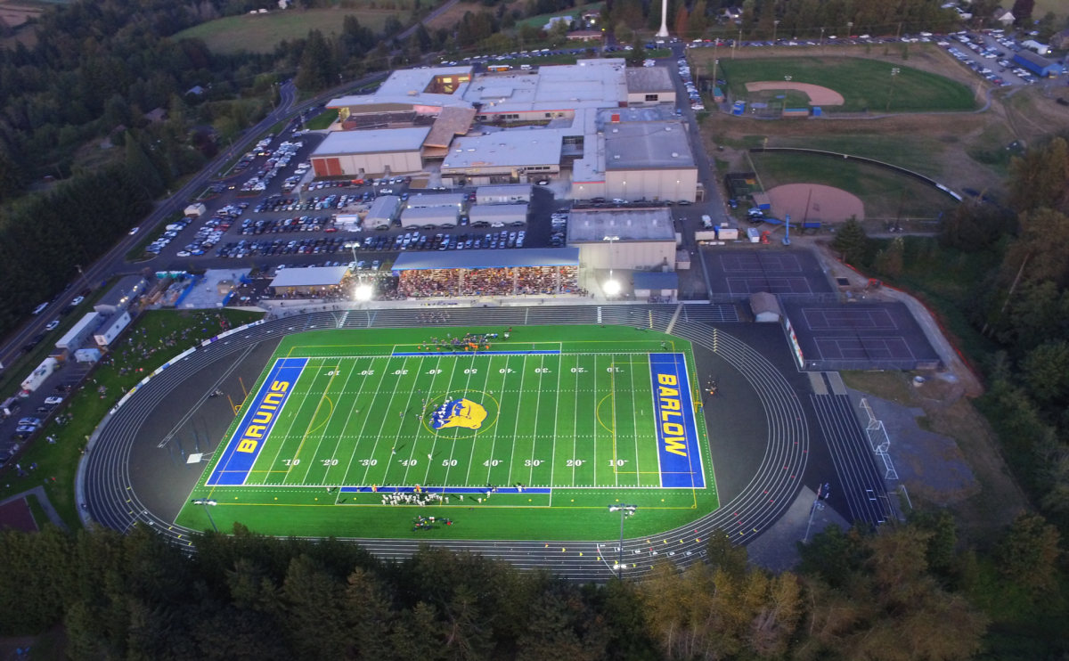 Sam Barlow High School at Night with Stadium Lights Credit