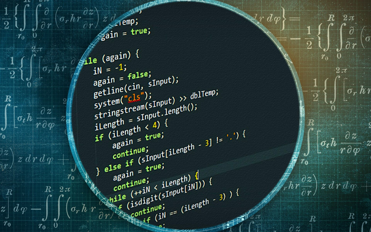 A visual display of computer coding algorithms within an app, often seen as a technological input and output.