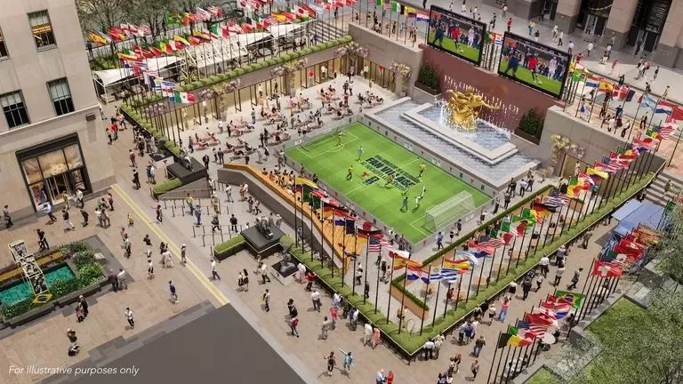 Visual representation of what the World Cup fan village at the Rockefeller Center could look like. 